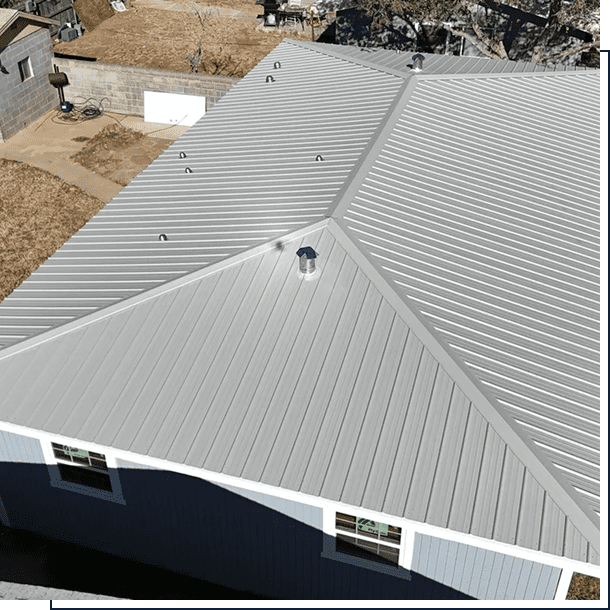 A newly installed metal roof on a residential home.