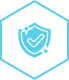 Blue shield with a checkmark inside a hexagon shape.